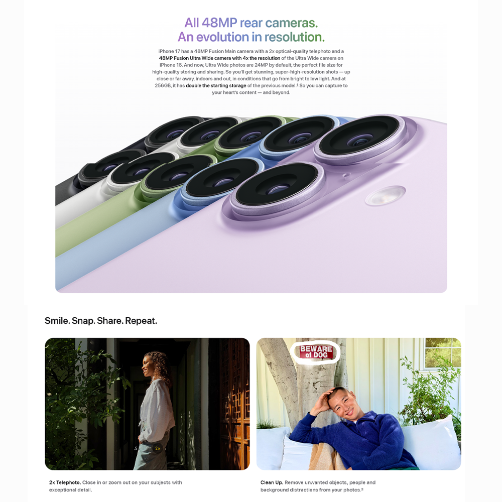 Apple iPhone 17 | A19 chip | 48MP Dual Fusion camera system | Super Retina XDR display | Ceramic Shield 2 front