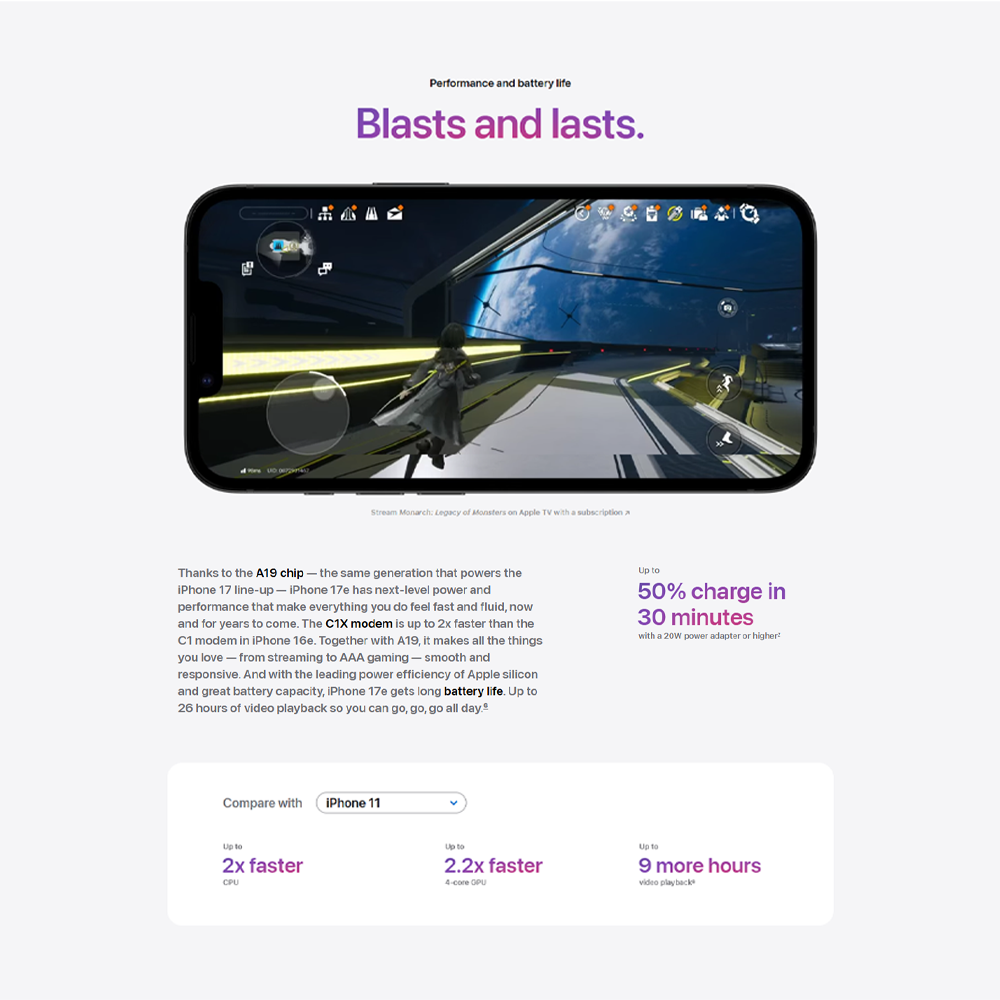 Apple iPhone 17e 8GB+256GB/ 8GB+512GB | 6.1″ | 48MP Rear Camera | Apple A19 (3 nm) | iOS 26.3 | Li-Ion 4005 mAh