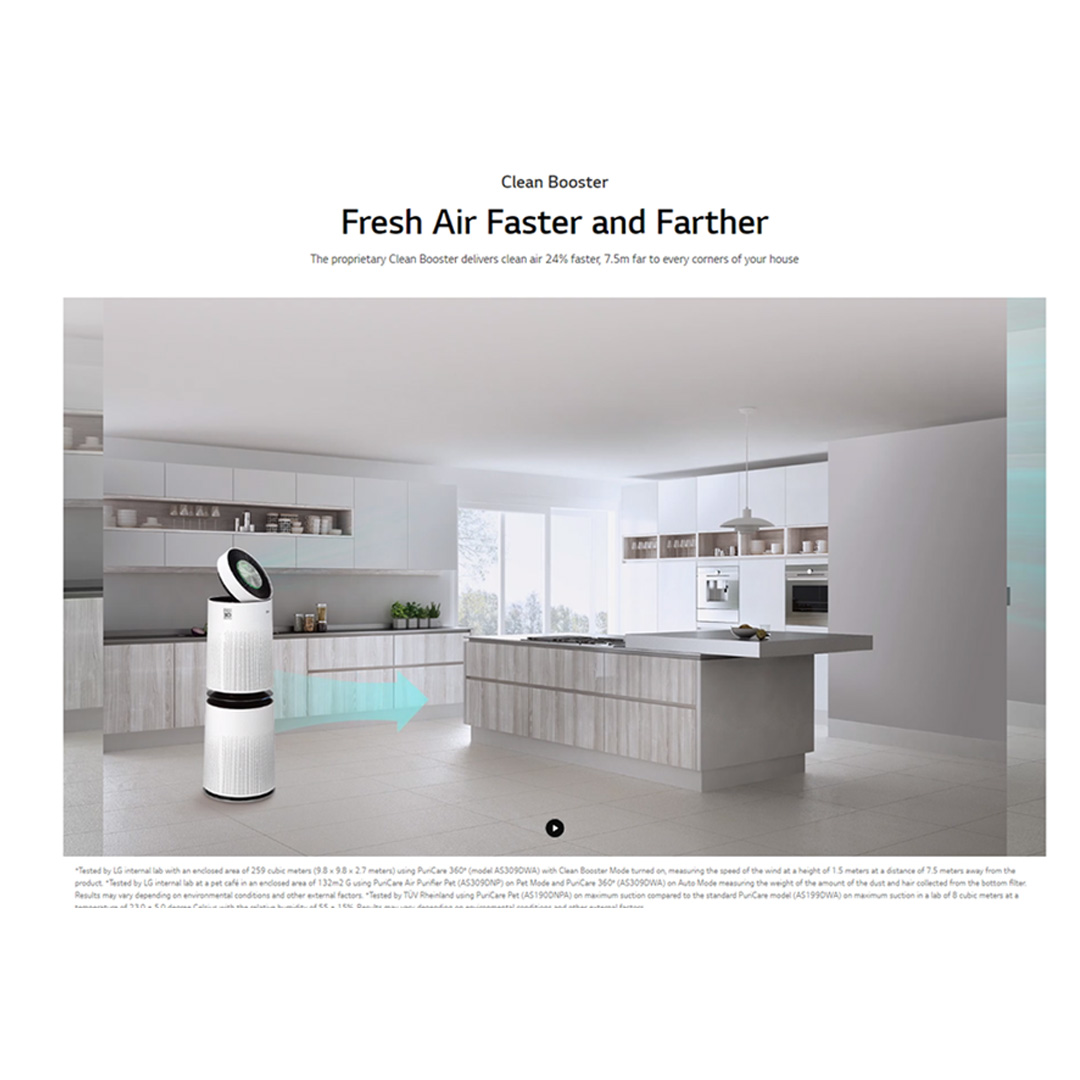 LG 61.2m²/100m² PuriCare™ 360º Air Purifier | AS10GDWB0 / AS65GDPB0 | Multi-Filtration System | Direct Fan | Clean Boost | Air Purifier with 1 Year Warranty