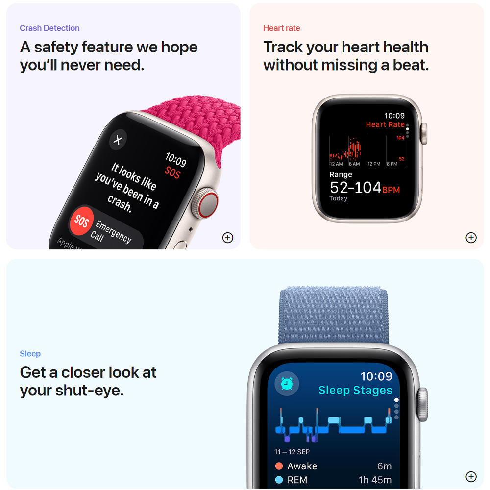 Apple Watch SE (2nd Gen) Midnight Aluminum Case With Sport Band GPS 44mm | Cycle Tracking | Emergency SOS | Water Resistant10 | 1  Year General Warranty