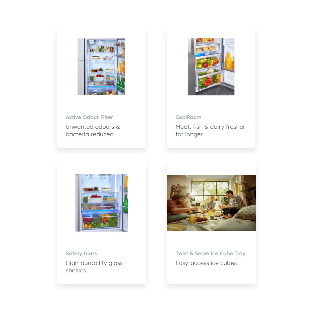 Beko 415L 2 Door Bottom Mount ProSmart Inverter Refrigerator RCNT415E50VZWB | 5* Energy Efficiency Class | ProSmart Inverter Compressor | Active Odour Filter | EverFresh+ | Refrigerator with 2 Years General Warranty & 12 Years Motor Warranty