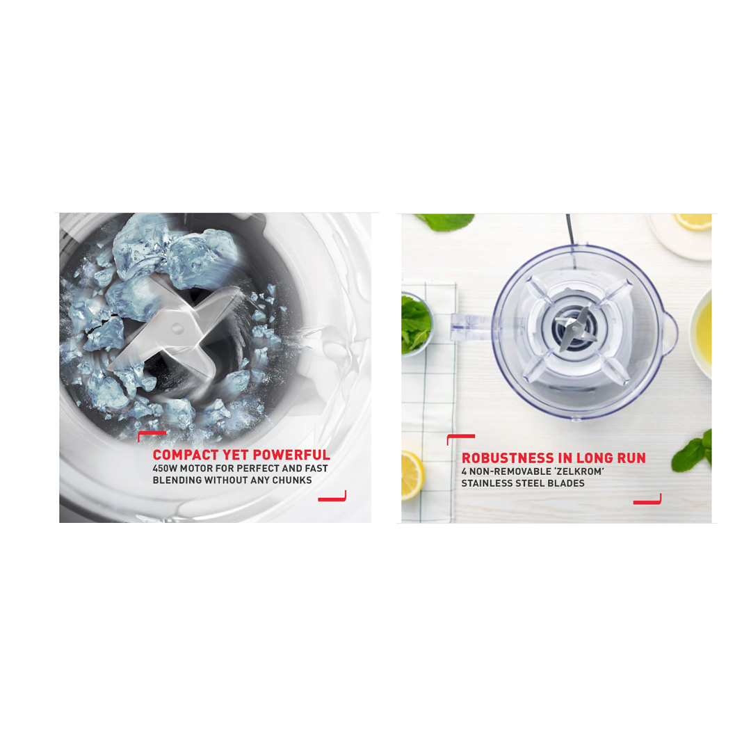 Tefal 1.5L Uno Blender with 2 Jar + Grinder BL2B4165 | 450W Power | Dishwasher Safe | Ice Crush Function | Dosing Cup | Blender with 2 Year Warranty