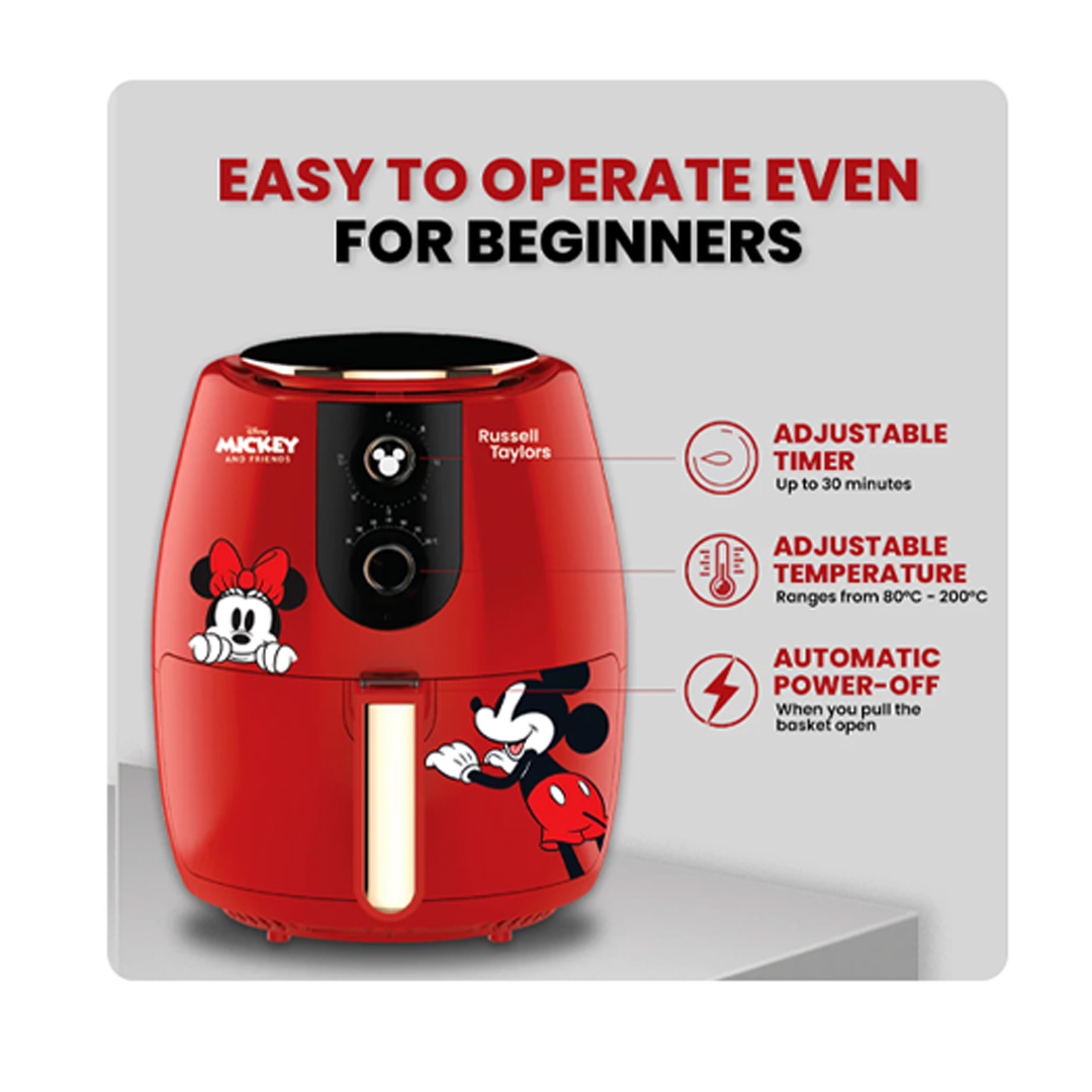 Russell Taylors 4.8L Disney Mickey And Friends Air Fryer D1 | 1500W Power |  Rapid Air Technology | Auto-Shut Off | Air Fryer with 2 Year Warranty