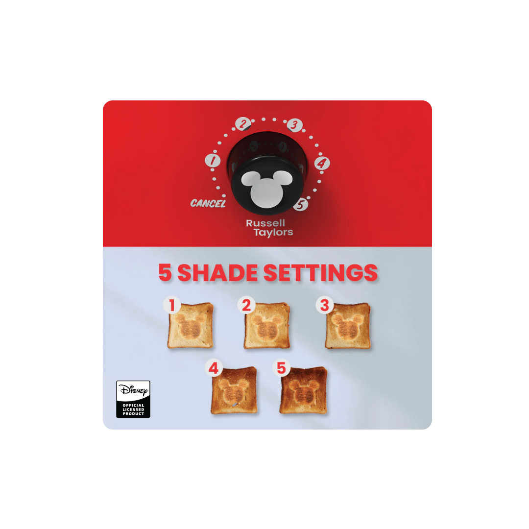 Russell Taylors 2 Slices Disney Mickey And Friends Bread Toaster D3 | 750W Power | 5-Level Adjustable Browning Control | Extra Wide Slots | Toaster with 2 Year Warranty