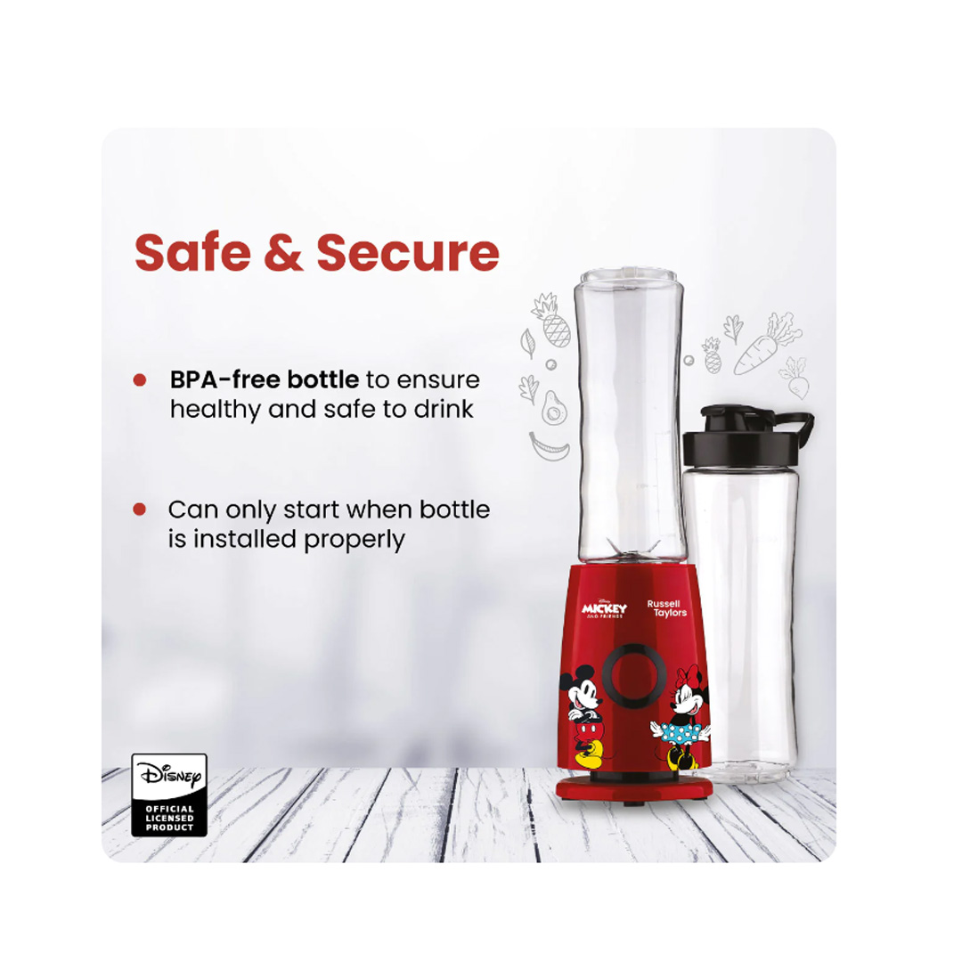 Russell Taylors 0.6L Disney Mickey And Friends Compact Personal Blender D4 | 600W Power | 4 Powerful Stainless Steel Blade | Nutrient Extraction | Blender with 2 Year Warranty