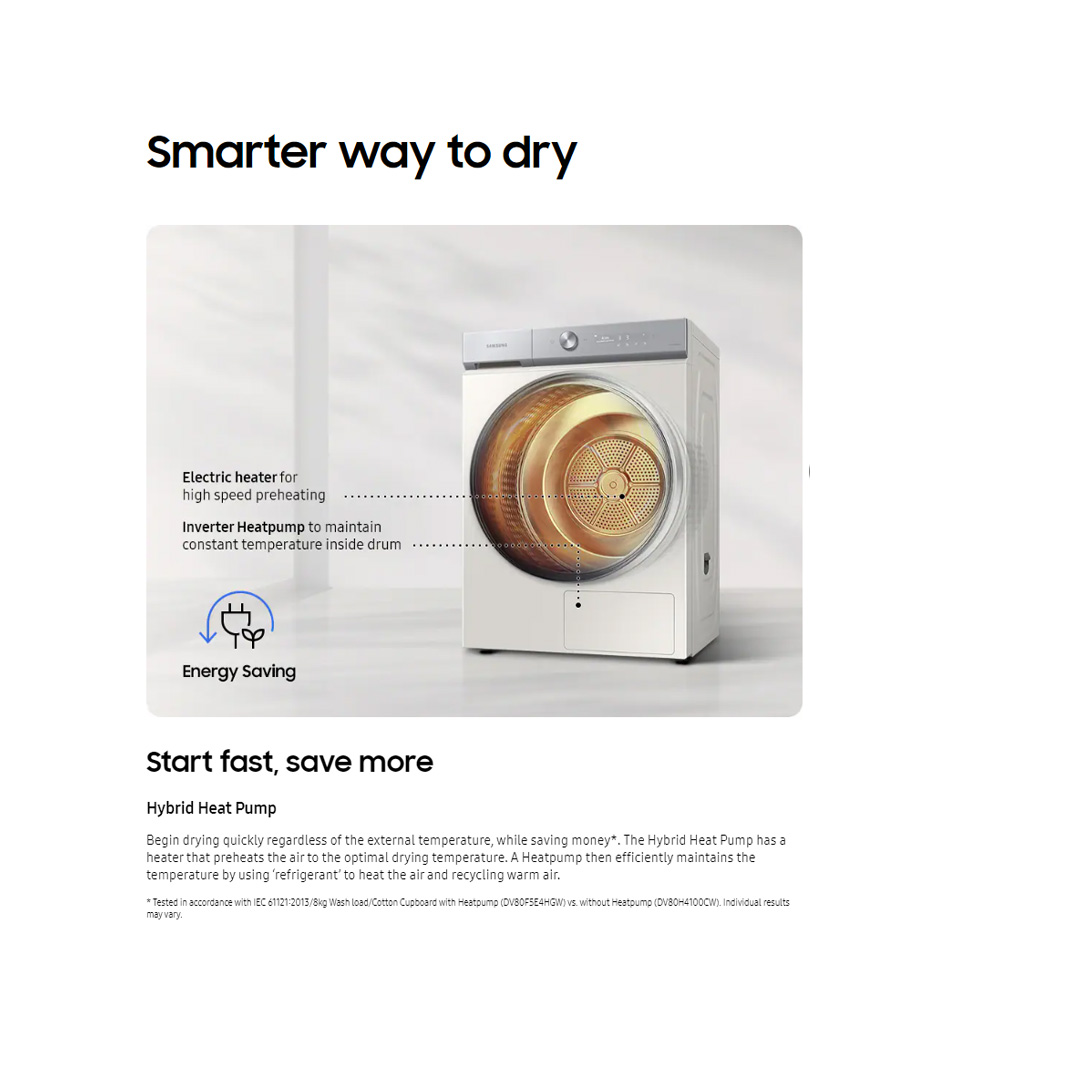 SAMSUNG 17KG Bespoke AI Laundry Hybrid Heat Pump Dryer DV17B9750CV/FQ | AI Control | Hybrid Heat Pump | Large Capacity | 3 Layered Filter System | Dryer with 2 Years Warranty