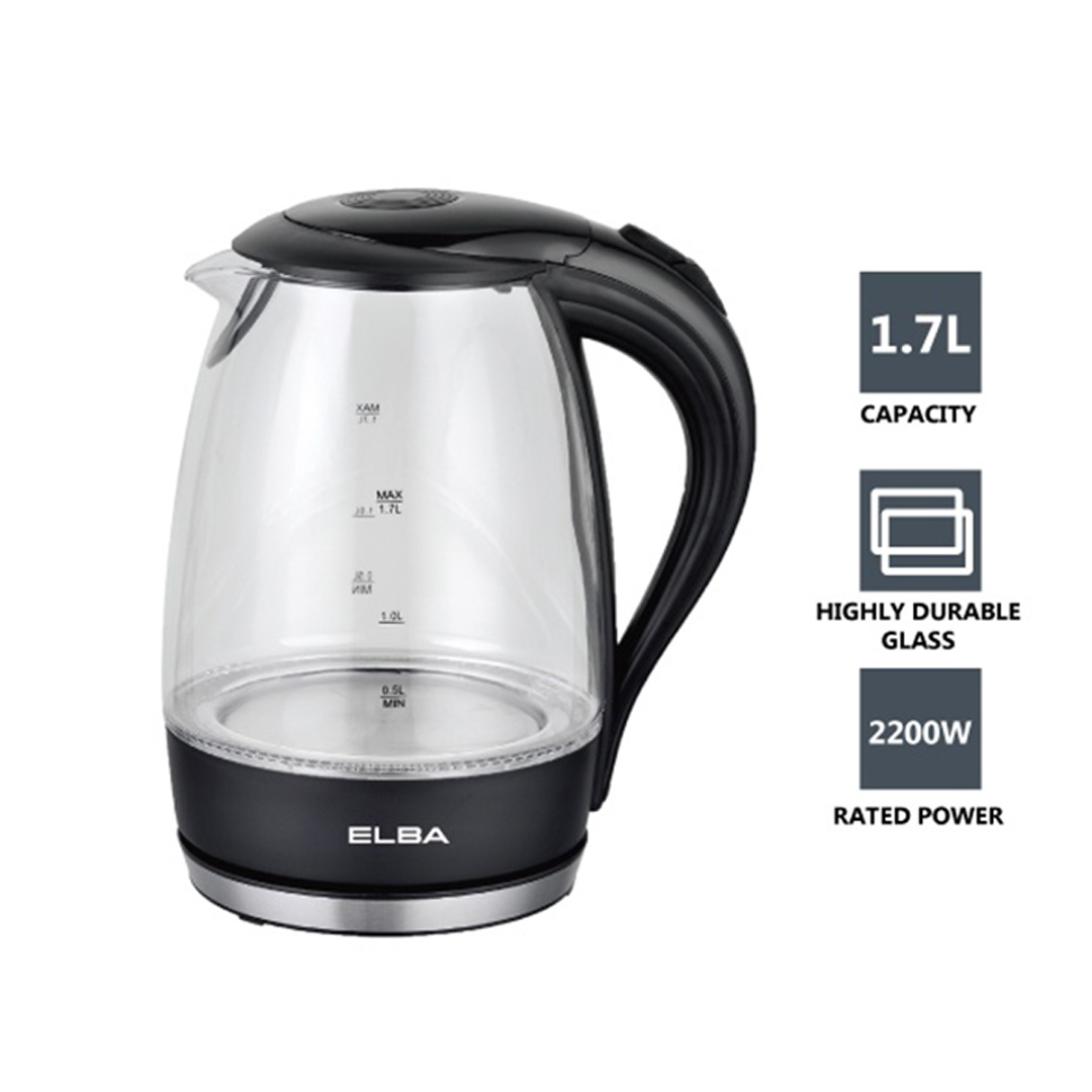 ELBA 1.7L Jug Kettle EJK-J1725KG(BK) | Water Level Indicator | Dry Boiled Protection | Automatic Boiling & Switch Off | Jug Kettle with 1 Year Warranty