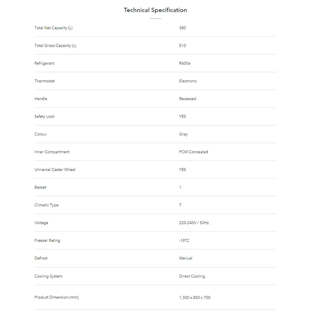 ELBA 410L|510L Chest Freezer EF-F4132E(GR)/EF-F5138E(GR) | R600a | Electronic Control | Recessed Handle | Safety Lock | Chest Freezer with 1 Year General Warranty & 5 Years Motor Warranty