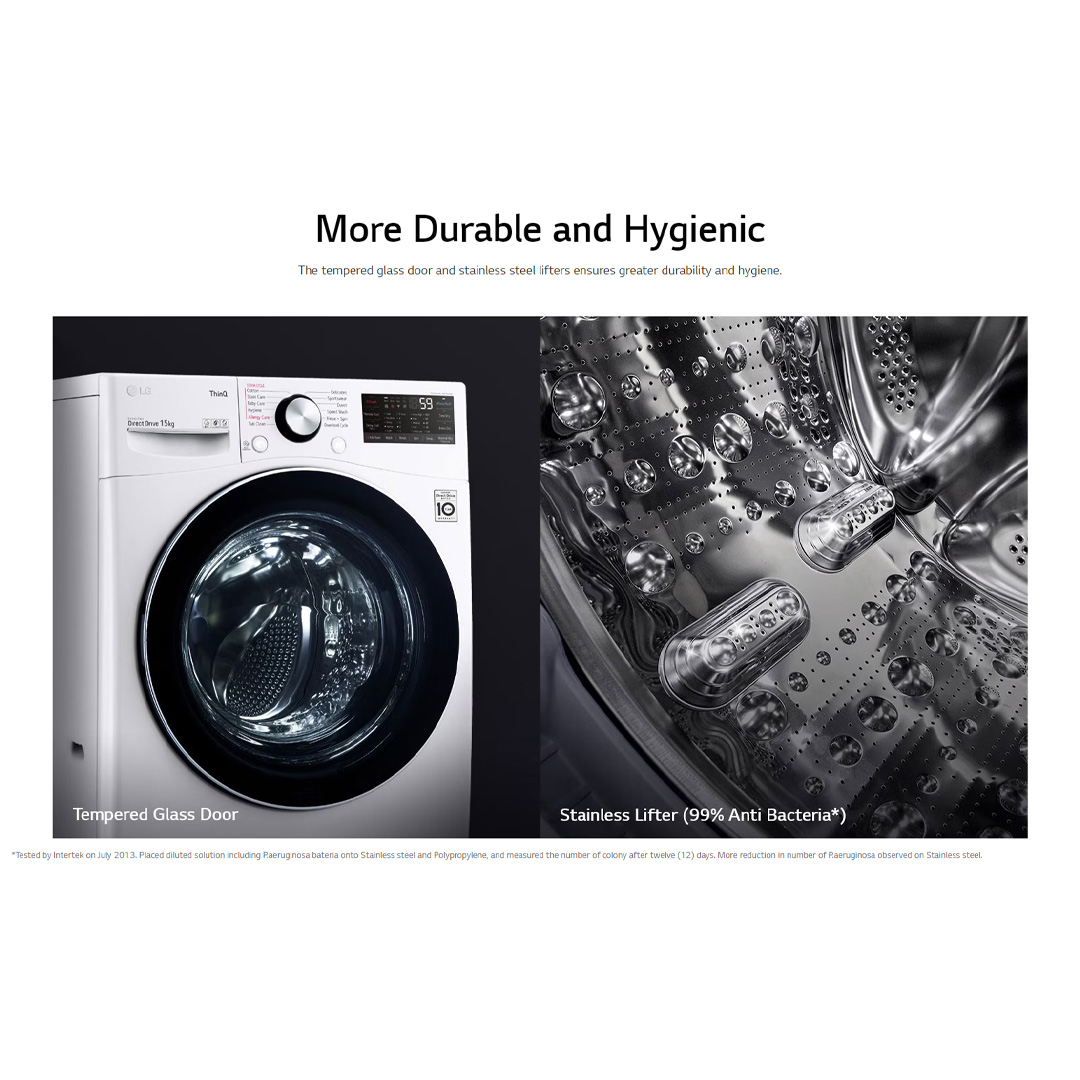 LG 15KG Front Load Washing Machine with AI Direct Drive and TurboWash F2515STGW | Tempered Glass Door & Full Stainless Lifter | Steam | WiFi Control | Washing Machine with 1 Year Warranty