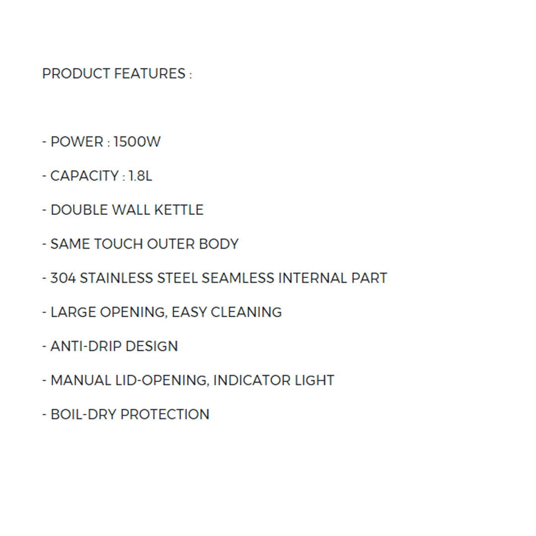 Faber 1.8L Retro Series Double Wall Electric Kettle FCK DW R1800 | 1500W | Boil-Dry Protection | Manual Lid-Opening | Kettle with 1 Year Warranty