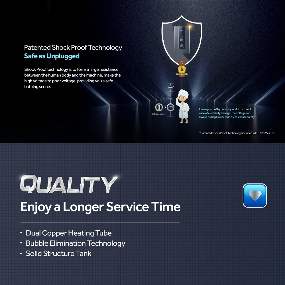 HAIER 3800W DC Inverter Silent Pump Instant Water Heater EI38E-FP3B(MY) | Shock Proof | Solid Structure Tank