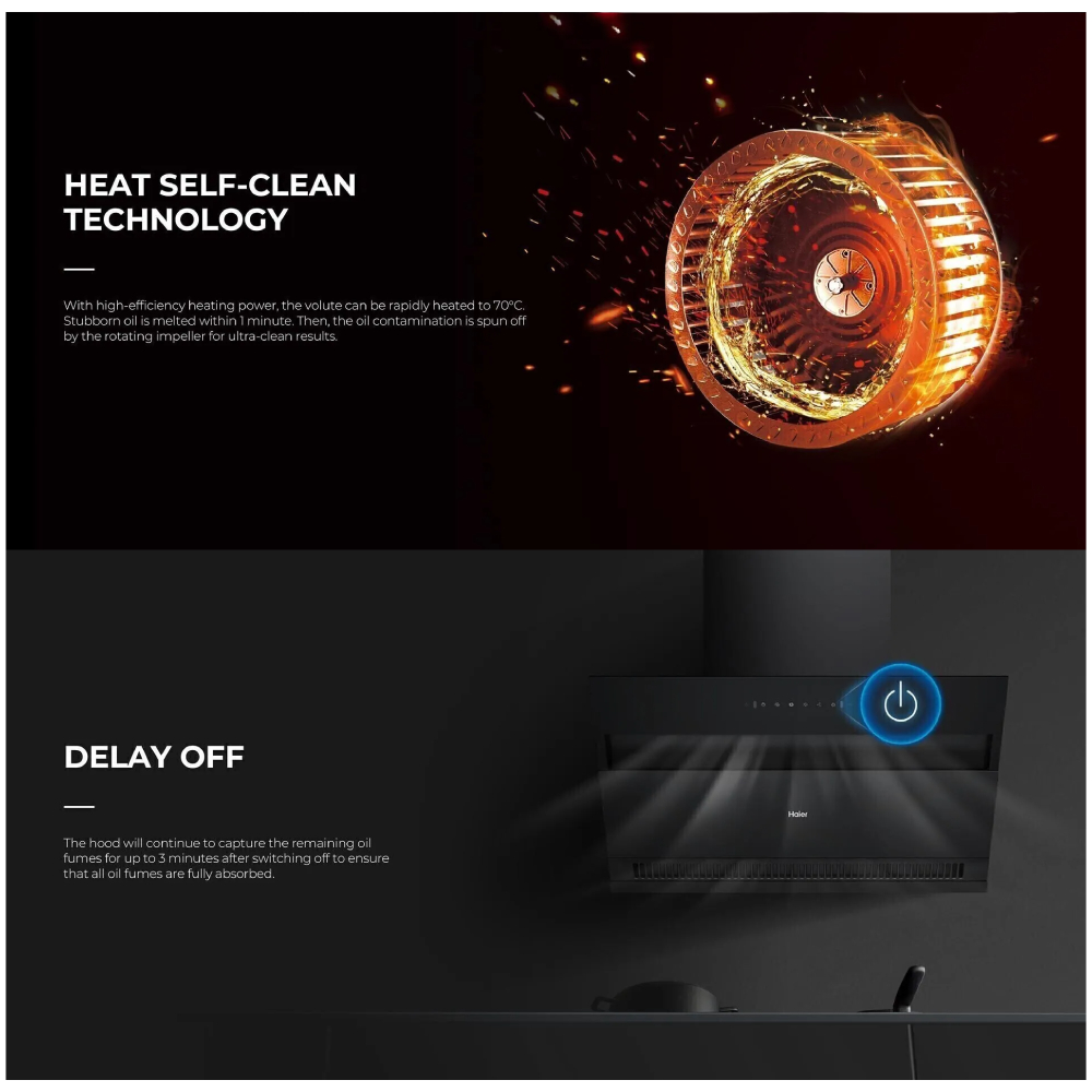 HAIER 2000m³/h Ventilation Hood HH-C2901 | Delay Off (3min) | One Touch Boost | Gesture Control | Dual Suction