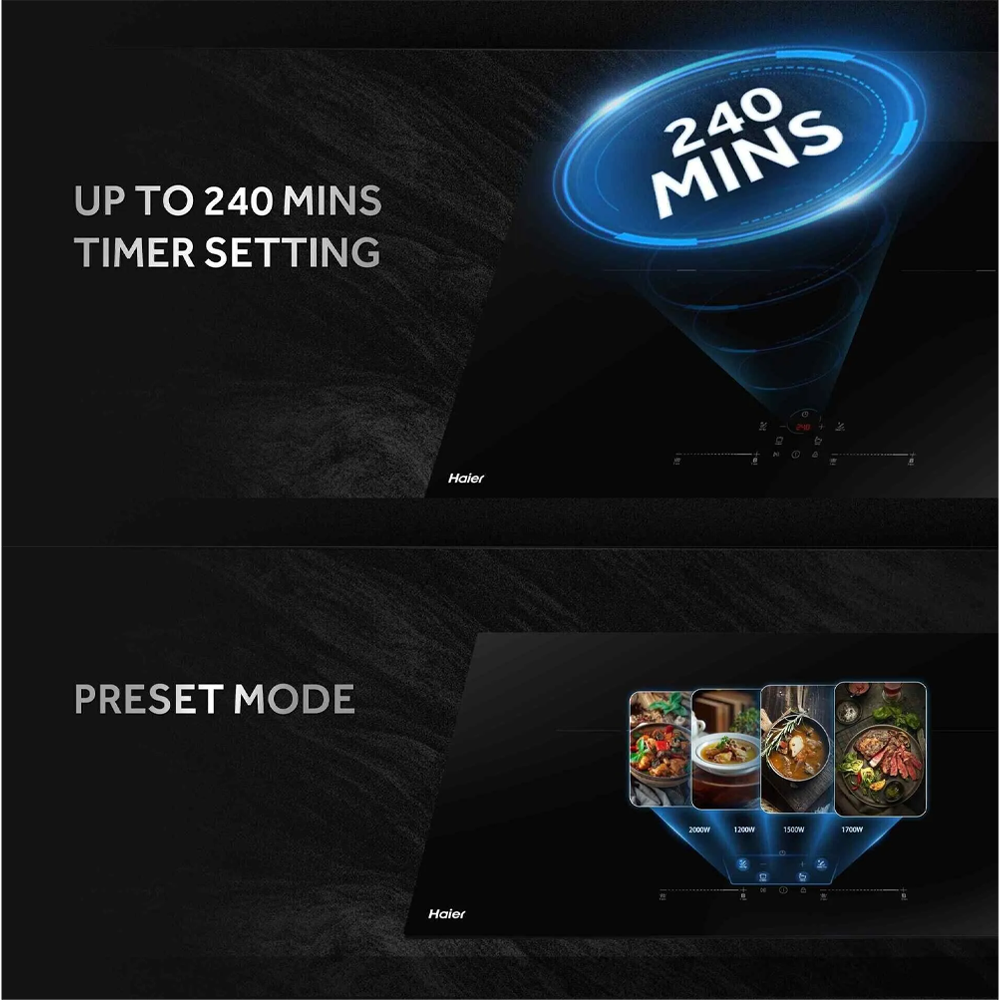 HAIER 2 Burners Built-in Induction Cooker HI-Y672SNNDC | Power Output: 2300W + 2300W | 9 Power Control Level | 240 Minutes Cooking Timer