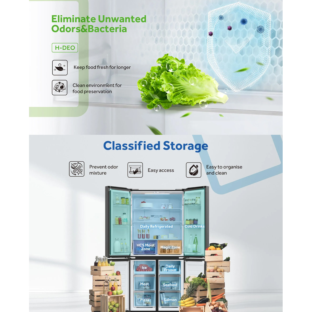 HAIER 529L Inverter Multi Doors Refrigerator Glass HRF-IG585EM | HCS Moist Zone | 3 Temperature Options