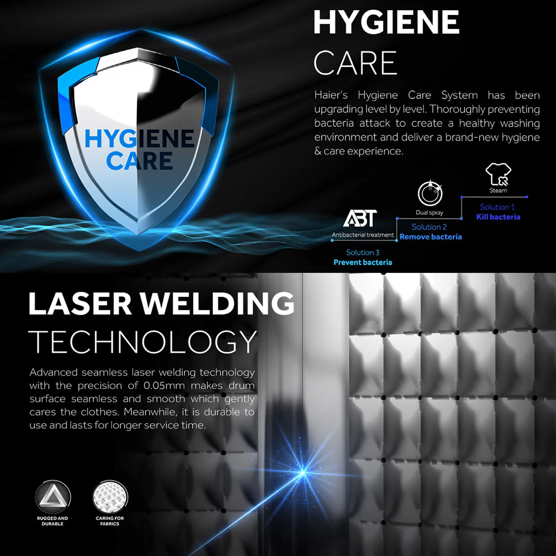 HAIER 12KG Front Load Inverter Washing Machine HW120-BP14959S8 | Super Inverter | Super Drum XL : 525 Drum | Hygiene Care | Laser Welding Technology | Washing Machine with 2 Years Warranty