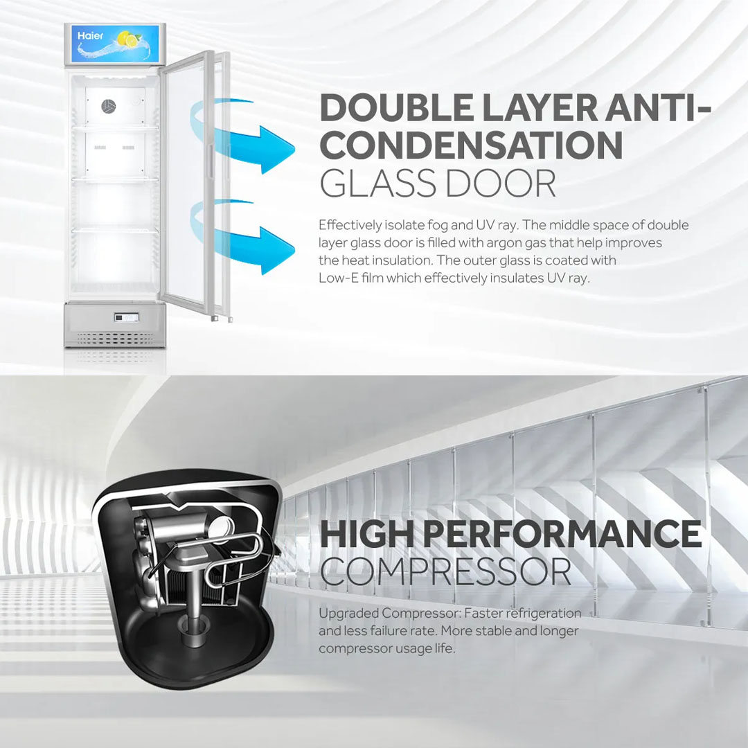 HAIER 239L/339L Showcase SC-248E/SC-348E | Antibacterial | Door with Low-e Glass | Interior LED Light | Lock Slot | Big Canopy | Freezer with 2 Year Warranty