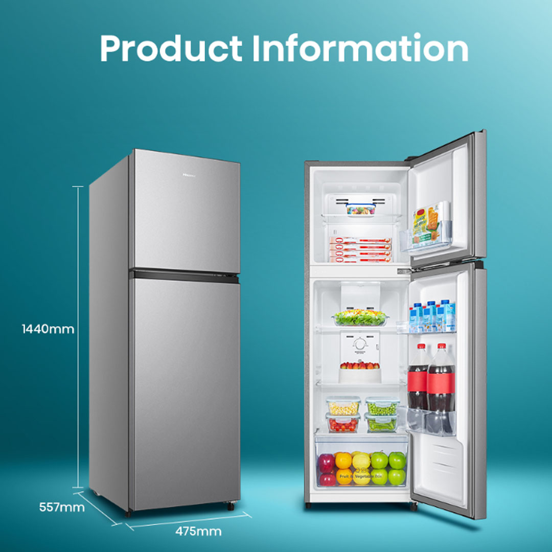HISENSE 200L 2 Doors Top Mount Non Inverter Refrigerator RT208N4ASN | 90° Door Design | LED Lighting :Illuminate Every Corner | Big Door Balcony | Multi Air Flow | Refrigerator with 2 Years Warranty