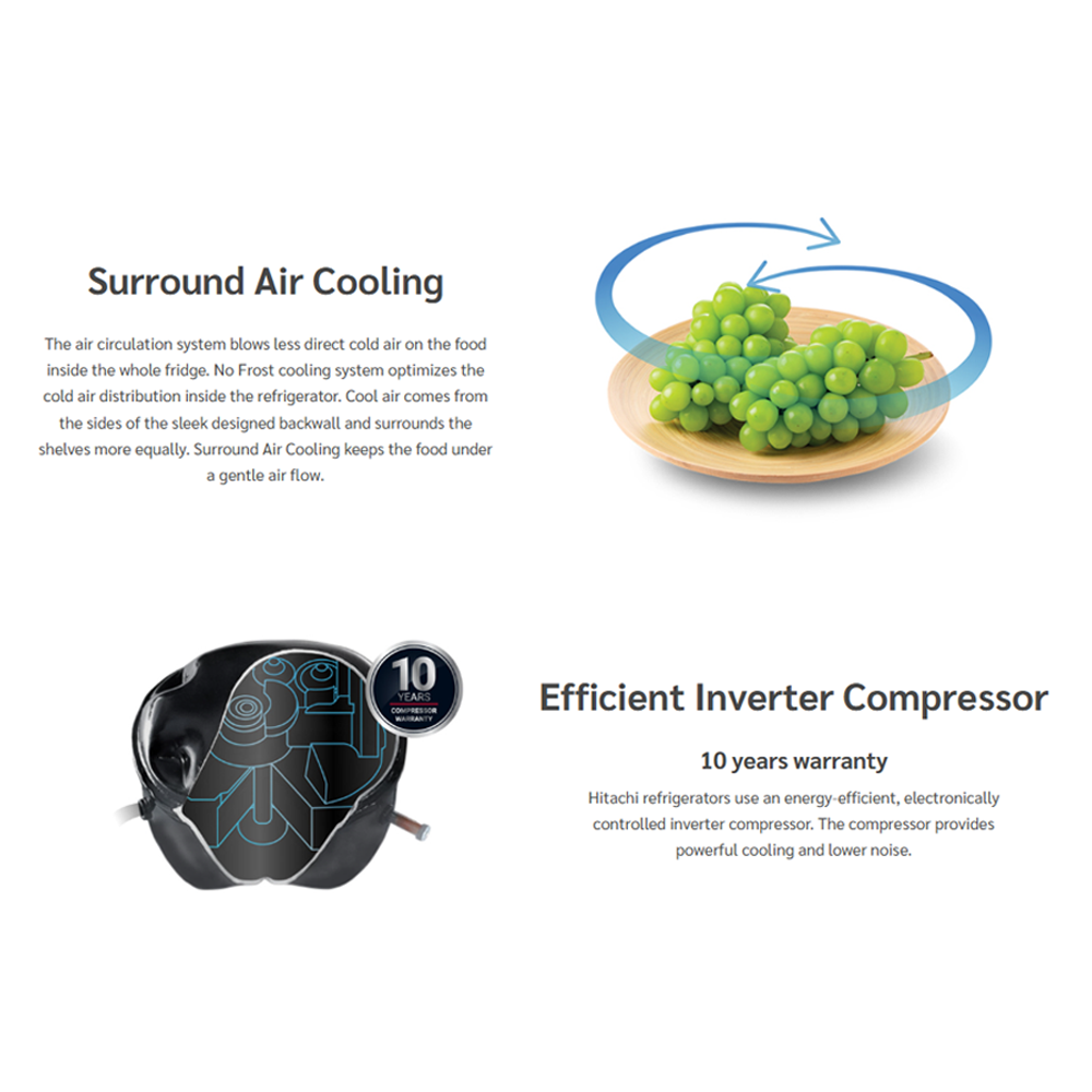 Hitachi 522L Inverter 4 Doors French Bottom Multi Doors Refrigerator HR4N7522DSXMY | Selectable Zone (-3 ~ 5℃) | 5 Star Energy Rating | Mirror Touch Controller