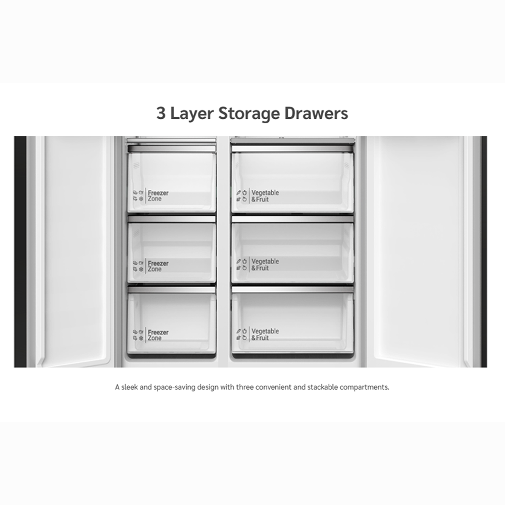 Hitachi 552L Side by Side Inverter Refrigerator HRSN9552DGBMY | 3 Layer Storage Drawers| Mirror Touch Controller