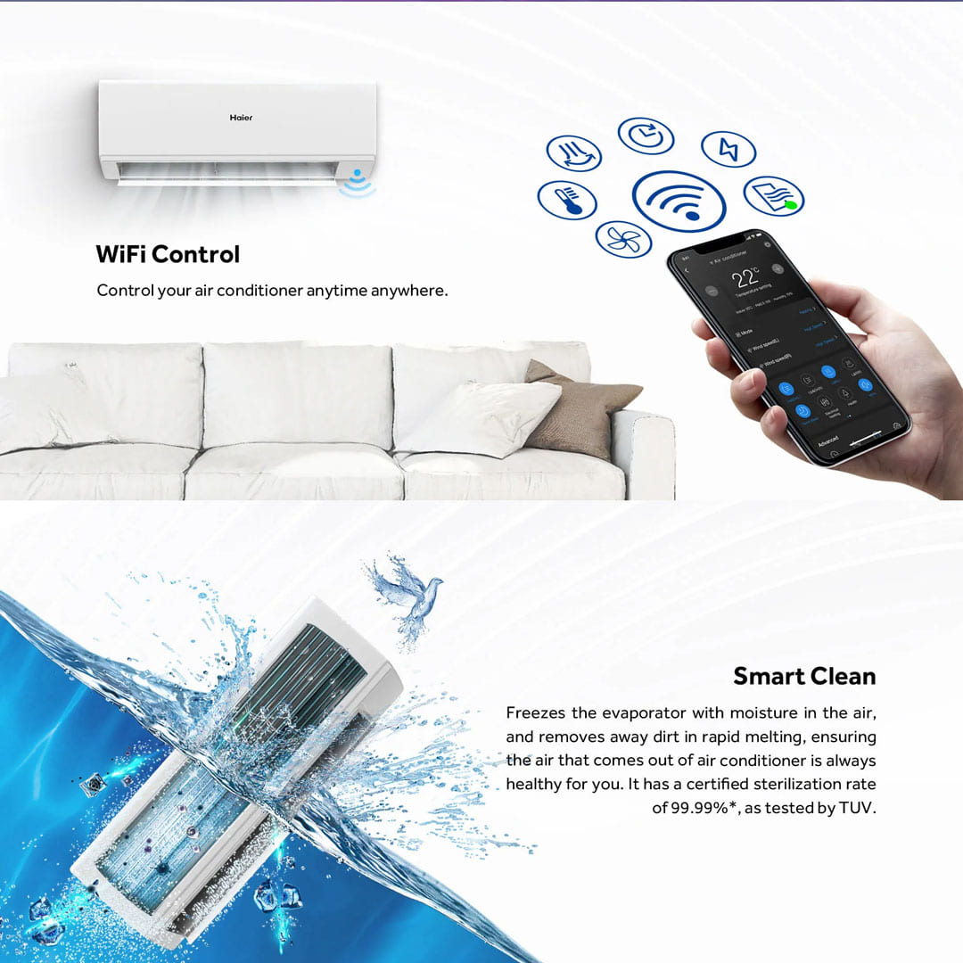 HAIER 1/1.5/2HP R32 UV Cool Inverter Wall Mount Air Conditioner HSU-10VRA22 / HSU-13VRA22 / HSU-19VRA22 | UVC Sterilization | WiFi Control | Smart Clean | Air Conditioner with 3 Year Warranty