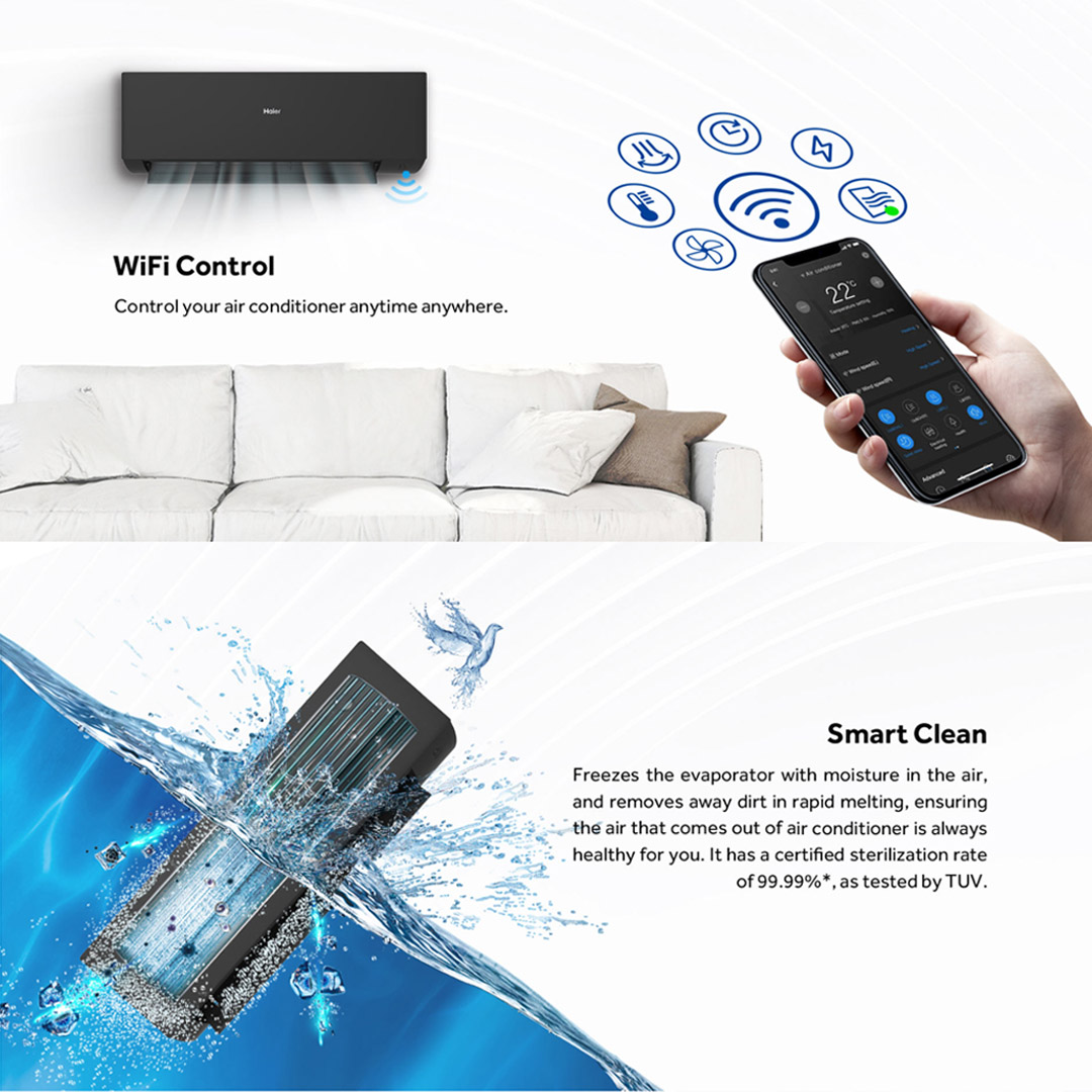 HAIER 1.5HP R32 UV Cool Inverter Wall Mount Air Conditioner HSU-13VXA22 |  PID Inverter | Smart Clean | WIFI Control | UVC Sterilization | Air Conditioner with 3 Years Warranty