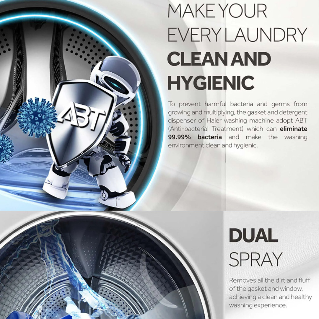 HAIER 10KG/6KG | 12KG/8KG Front Load DD Inverter Washer Dryer HWD100-B14979/HWD120-B14979 | Auto Lock Door | Add Wash | Door Cover | Quick Wash | I-Refresh | Touch | Smart Dual Spray | Washer Dryer with 1 Year Warranty