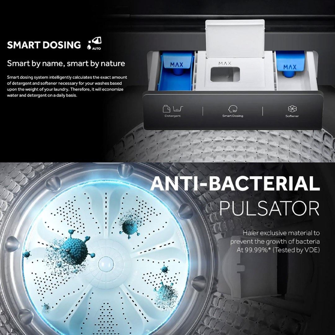 HAIER 18KG Top Load Inverter Washing Machine Graphite Silver HWM180-BD2178S8 |  DD Inverter | Pillow Drum | Auto Dosing | Washing Machine with 2 Years Warranty