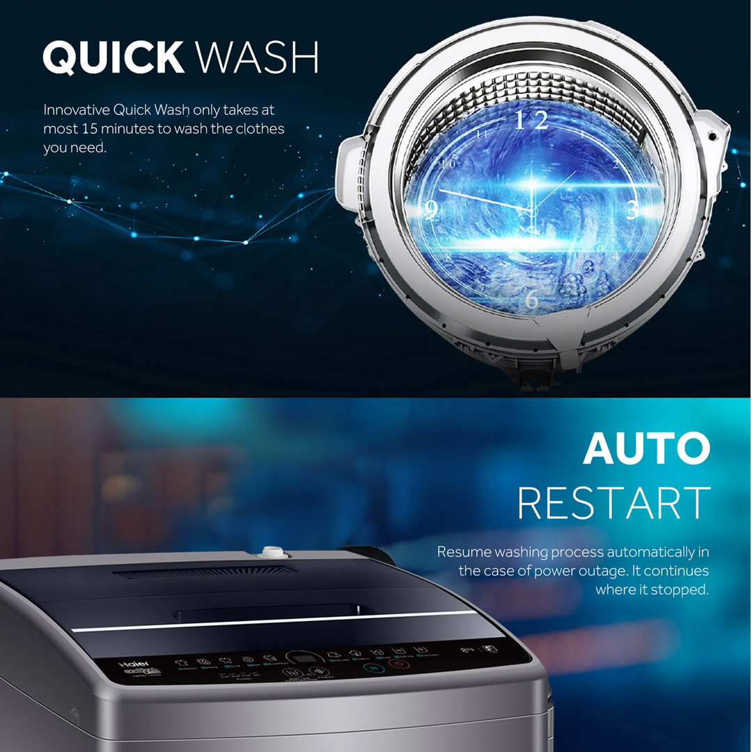 HAIER 8KG Top Load Washing Machine HWM80-1269S2 | Pillow Drum | Quick Wash | Stainless Steel Drum | Magic Filter | Washing Machine with 2 Year Warranty