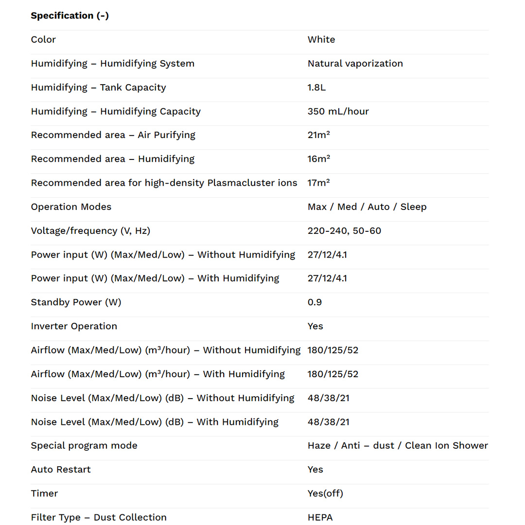 SHARP 16m² Plasmacluster Technology Humidifying Air Purifier KCF30LW | Off Timer | Humidity and Temperature Display | Auto Restart | Air Purifier with 1 Year Warranty