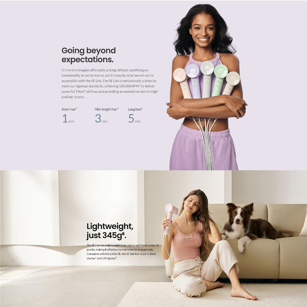 Laifen 1400W SE Lite Hair Dryer | Fast drying | 100,000 RPM motor | Intelligent temperature monitoring