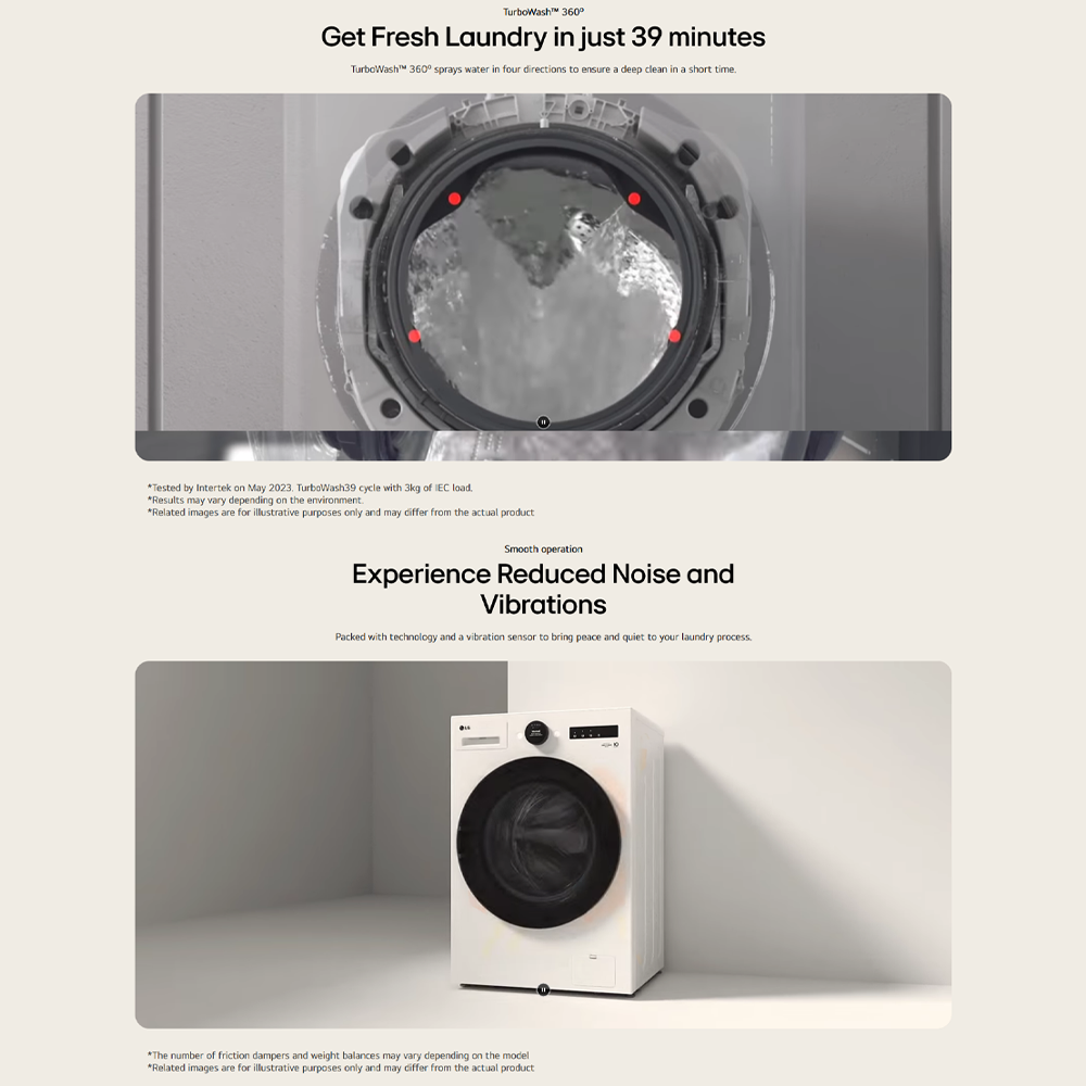 LazMallLG 15KG Slim Front Load Inverter Washing Machine with AI Direct Drive F2515SNTGE | AI Inverter Direct Drive | TurboWash 360 | Steam