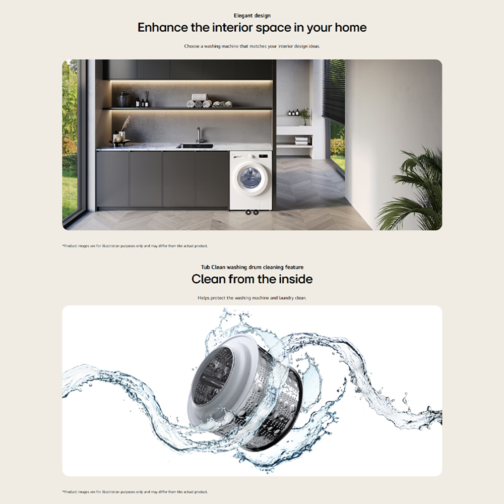 LG 9KG Front Load Washer with 6 Motion Inverter Direct Drive  FB1209S6M | Steam Technology | Tub Clean Washing Drum Cleaning Feature | Smart Diagnosis