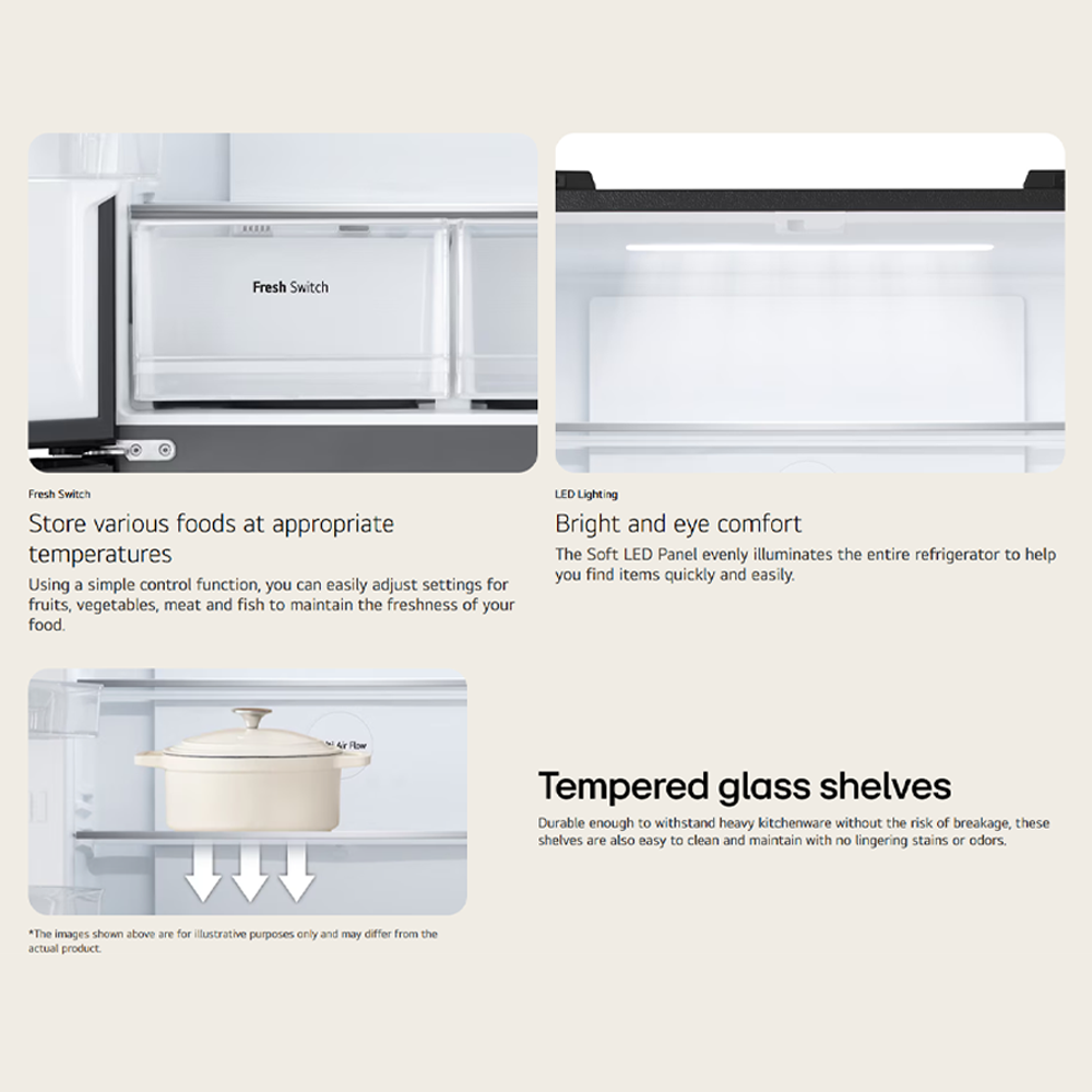 LG 474L French Multi Door Inverter Refrigerator GC-B48FMGAH | Fresh cooling | No Frost | Wide Space | Multi Air Flow | Tempered glass shelves