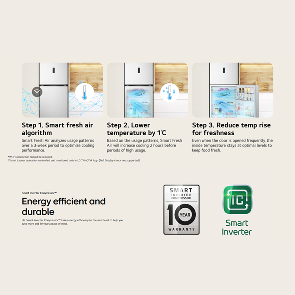 LG 656L 2 Doors Top Mount Smart Inverter Refrigerator GRTB622PQFQ | LinearCooling™ | DoorCooling+ ™ | Smart Inverter Compressor™ | Fresh 0 Zone