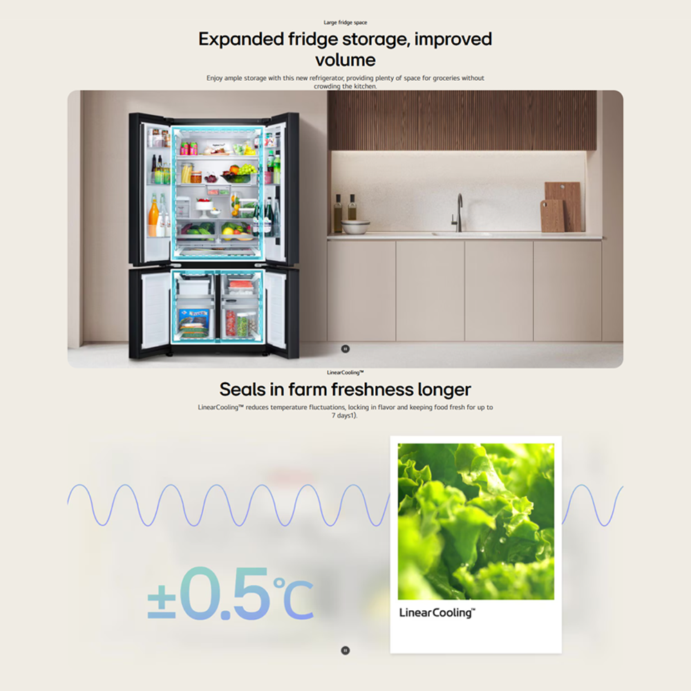 LG 612L Multi Doors InstaView & Water Dispenser Smart Inverter Refrigerator GV-K25FFGEB | Smart Inverter Compressor | DoorCooling