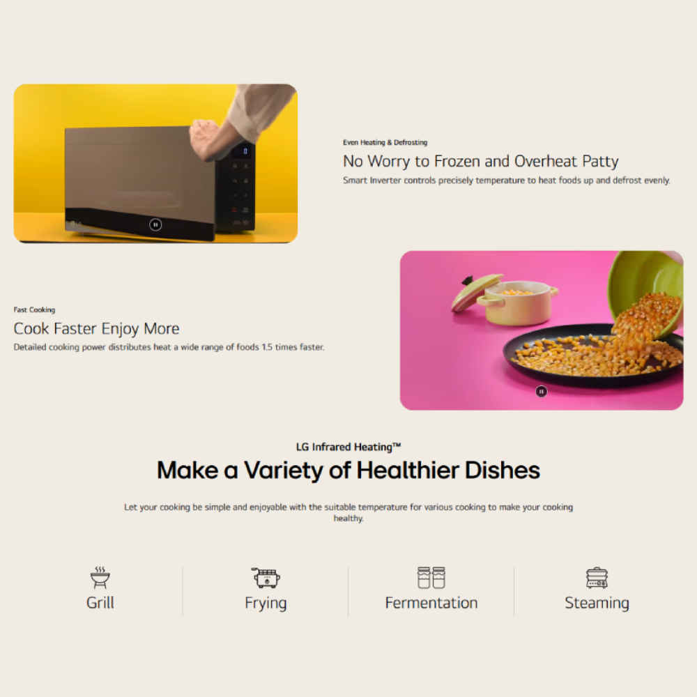 LG 39L NeoChef Smart Inverter Microwave Oven MJ3965BGS | Fast Cooking | LG Infrared Heating | Variety Cooking Functions | Easy Clean