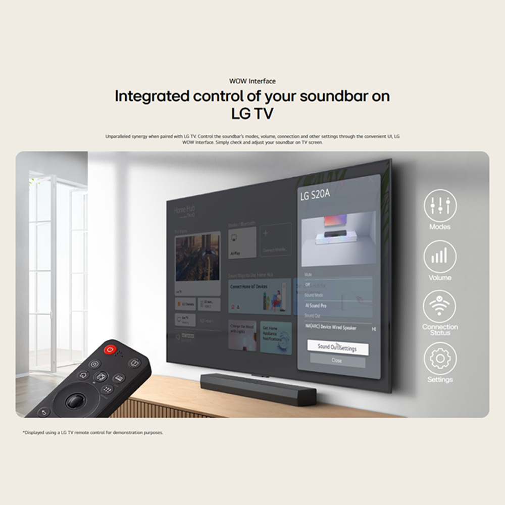 LG 50W 2.0ch Compact All-In-One Soundbar S20A | Dolby Digital | 2.0ch Acoustic Package | AI Sound Pro | TV Sound mode share