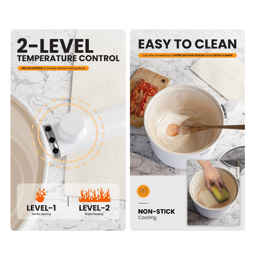 Russell Taylors 1.5L Multi Cooker With Steamer MC15 | 600W Power | 2 Level Temperature Control | Transparent Lid | Cooker with 2 Year Warranty