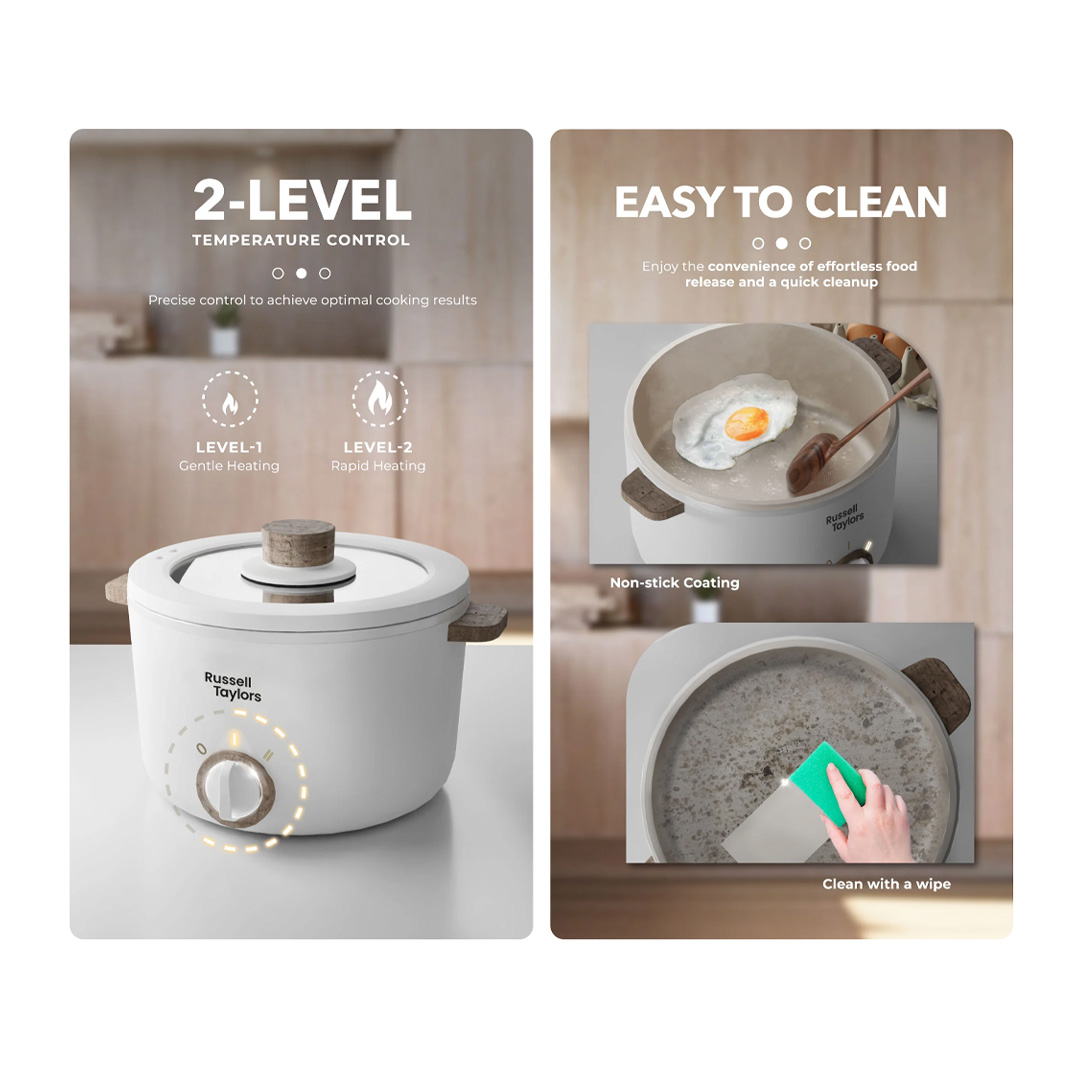 Russell Taylors 2.5L Multi Cooker with Steamer MC25 | 700W Power | All-In-One Multi Cooker | 2 Level Temperature Control | Cooker with 2 Year Warranty