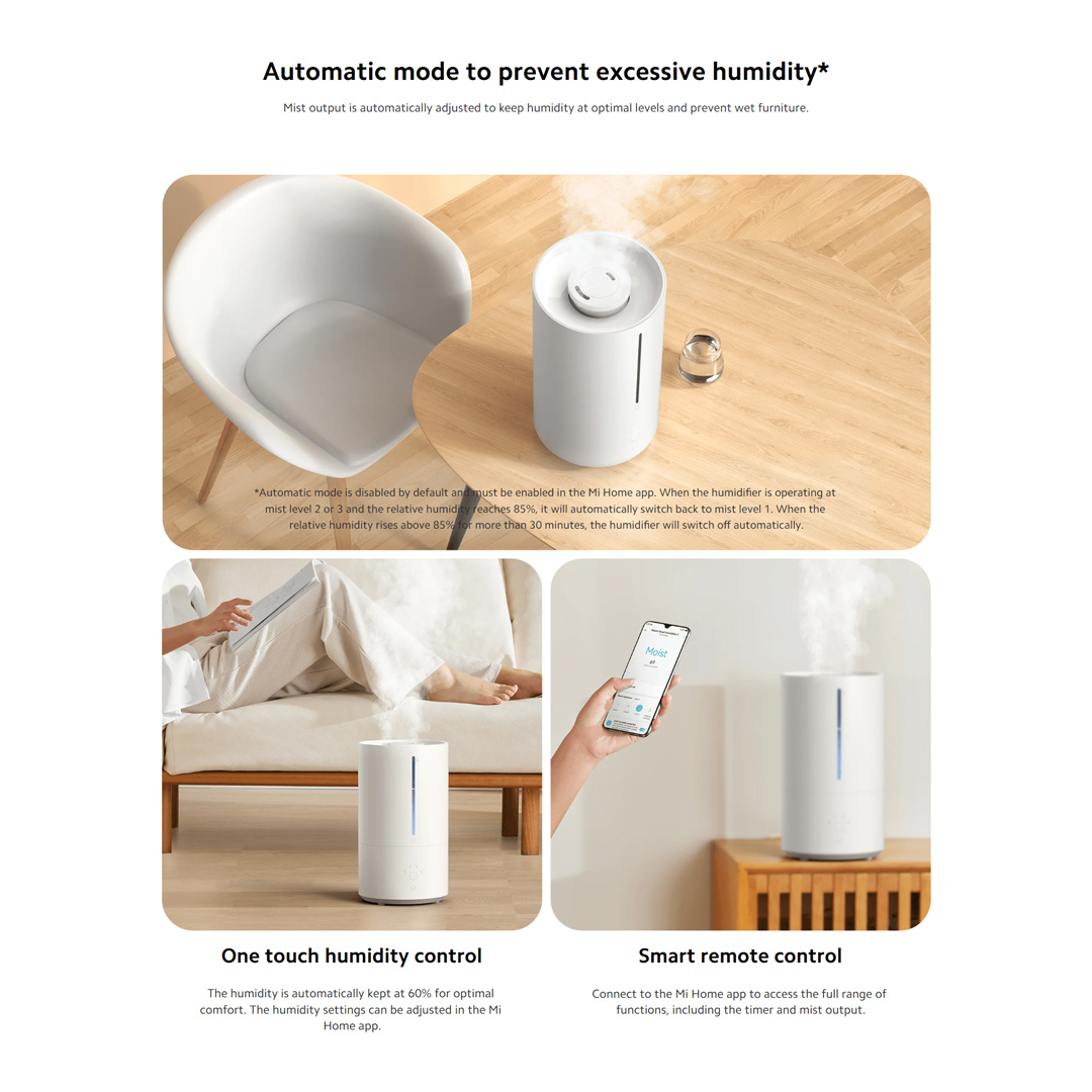 Xiaomi 4.5L Smart Humidifier 2 MJJSQ05DY | Releases Up to 350ml of Mist Per Hour | One Touch Humidity Control | Humidifier with 1 Year Warranty
