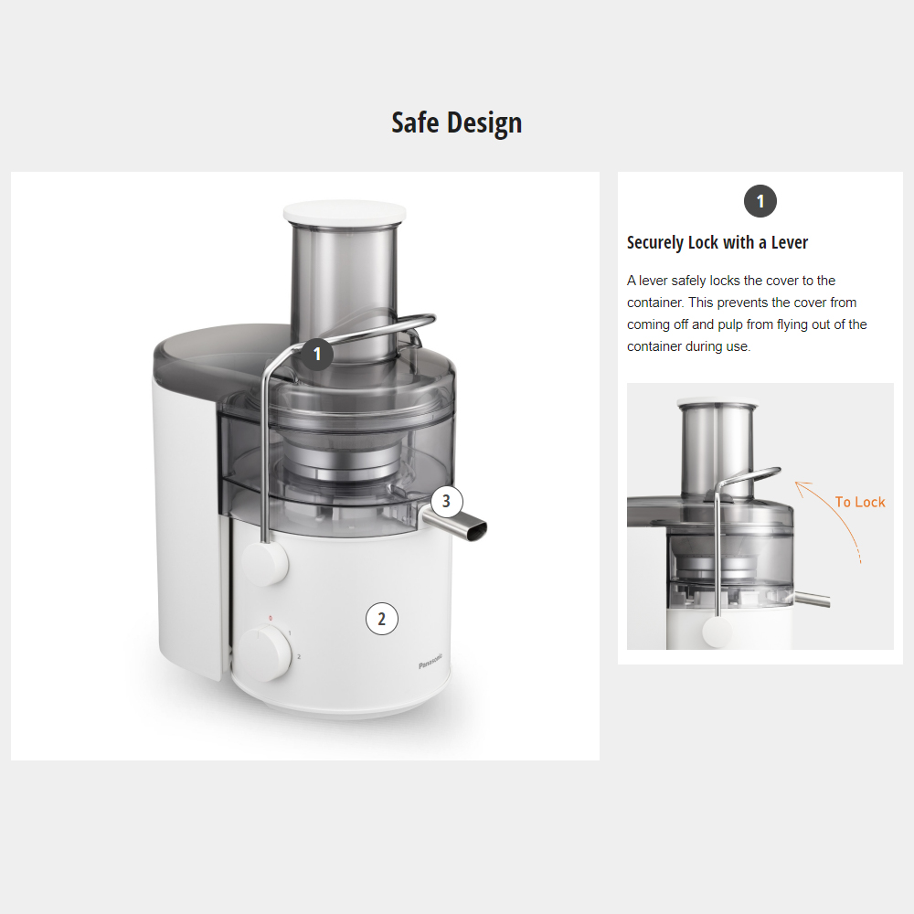 Panasonic 2L Large-Capacity Juicer MJ-CB100WSK | Two-Speed Control | Dishwasher-Safe Parts | Full Metal Spinner
