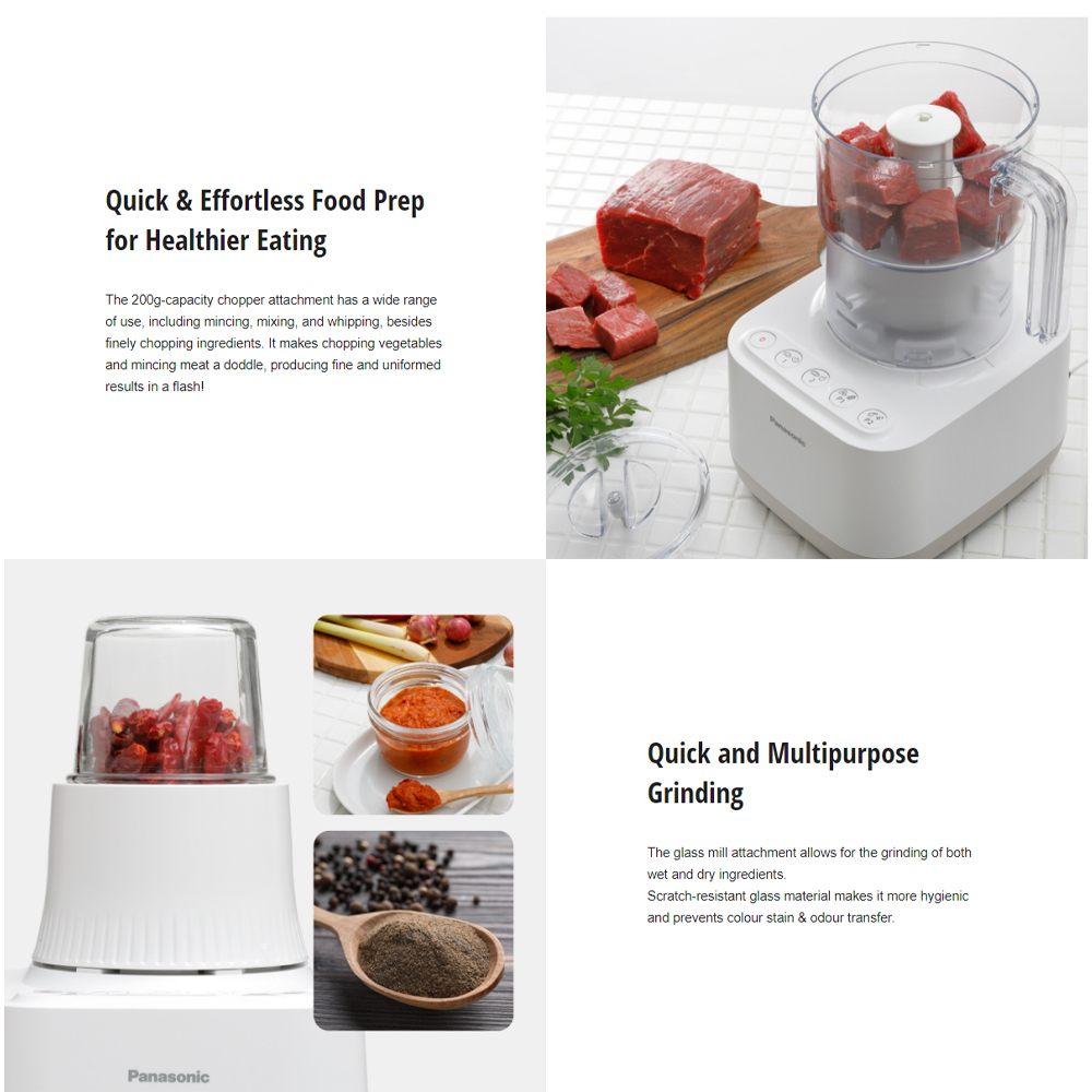 Panasonic 2L Glass Jug Blender MX-MG53C1CSK | Ultimate PowerBlade | Chopper Attachment | Multipurpose Grinding