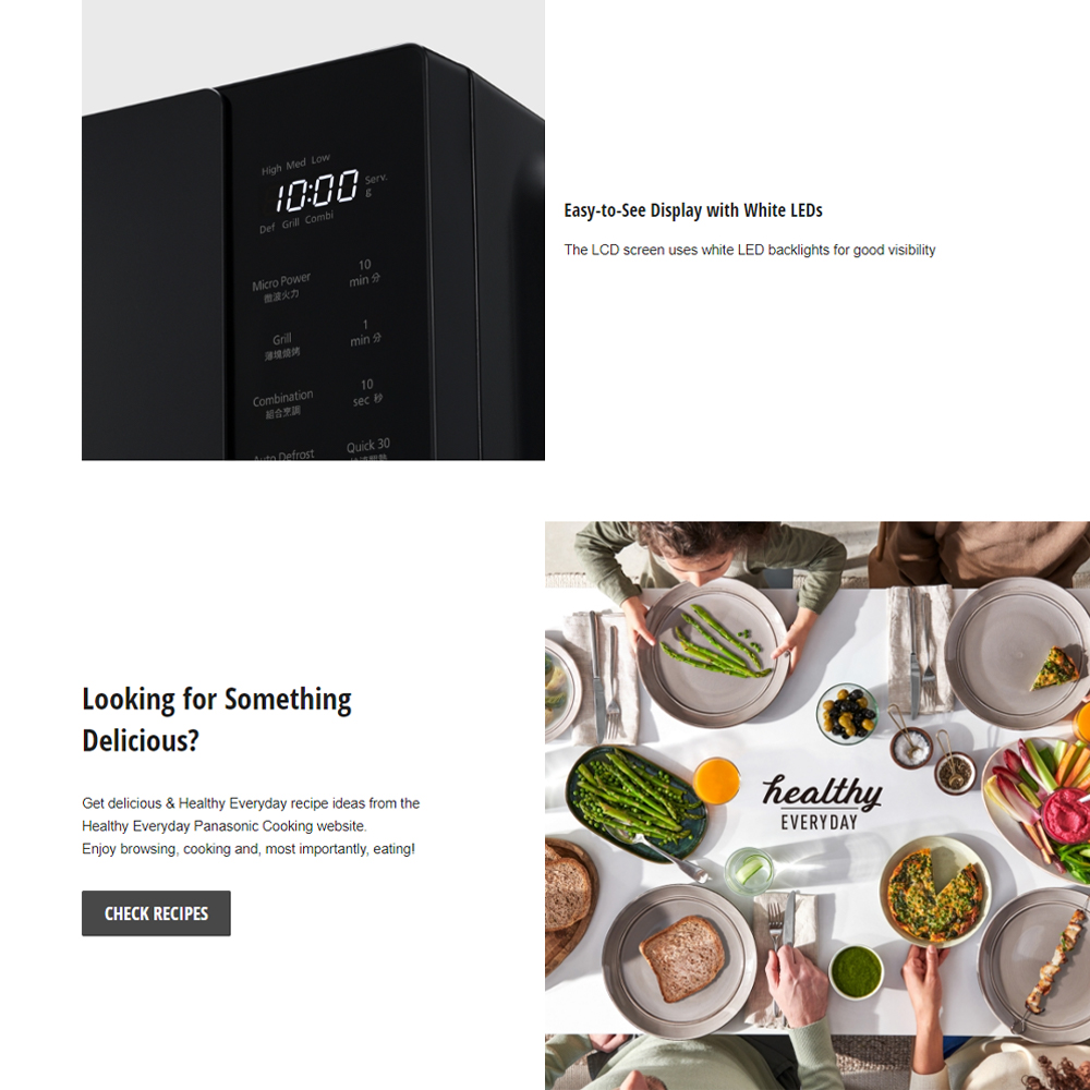 Panasonic 24L Grill Combination/25L Solo Microwave Oven NN-GT35NBMPQ/NN-ST34NBMPQ | 5 Level Power | Quick 30 Function