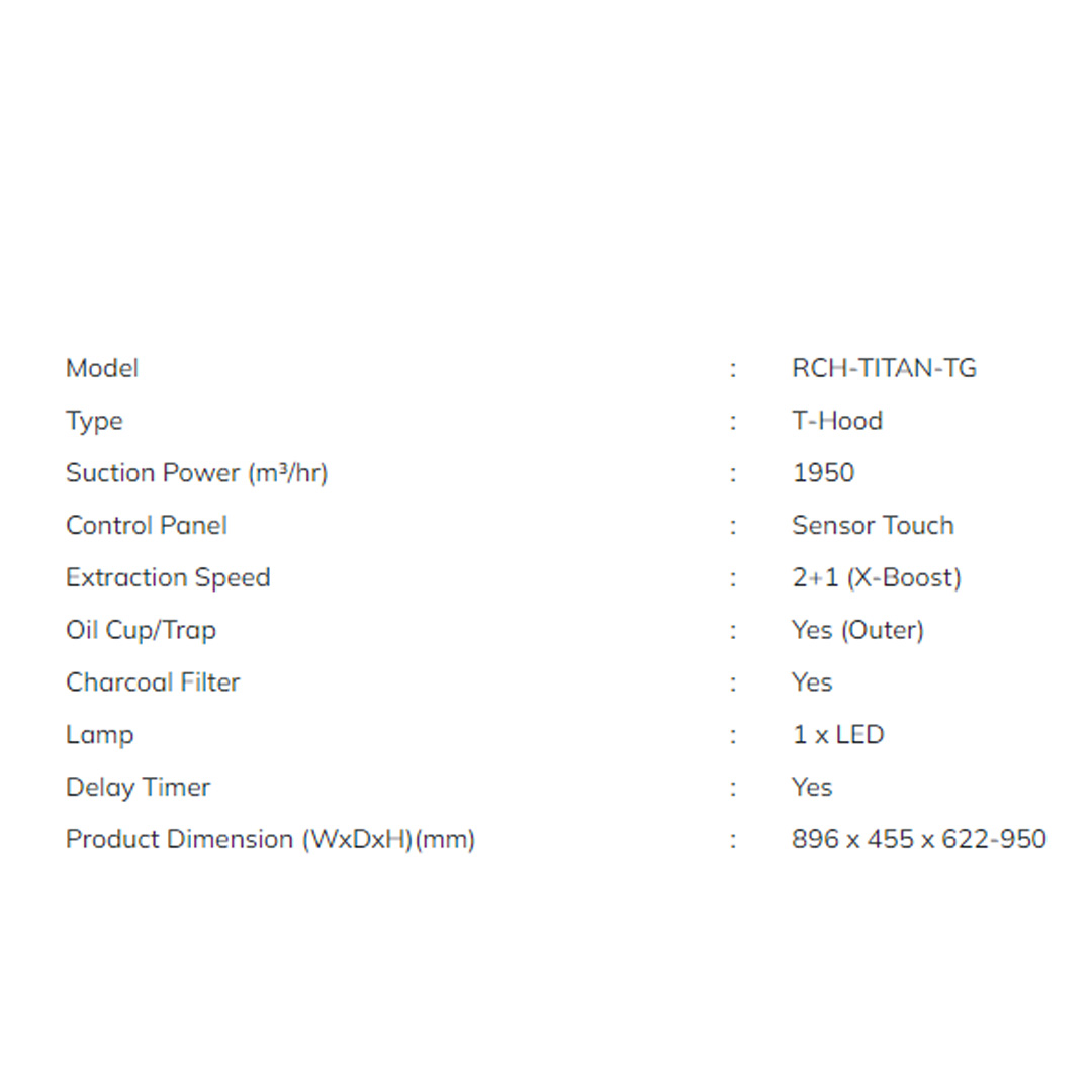 Rubine 1950m³/h T-Hood RCH-TITAN-TG  | 2+1 Extraction Speed | Titan Suction Plate | Air Exchange | Hood with 1.5 Year Warranty
