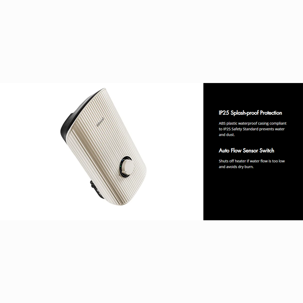 Rinnai 3800W Non Pump Sen Electric Water Heater REI-E380NP-B-WH/REI-E380NP-BS-BK/REI-E380NP-C-BG | 3 Multi-Spray | 1-Knob Control