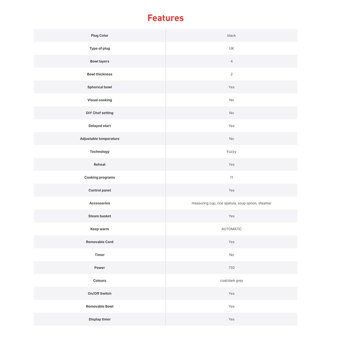 Tefal 1.8L Easy Rice Fuzzy Plus Logic Rice Cooker RK736B | 750W Power | Reheat | Control Panel | Display Timer | Rice Cooker with 2 Year Warranty