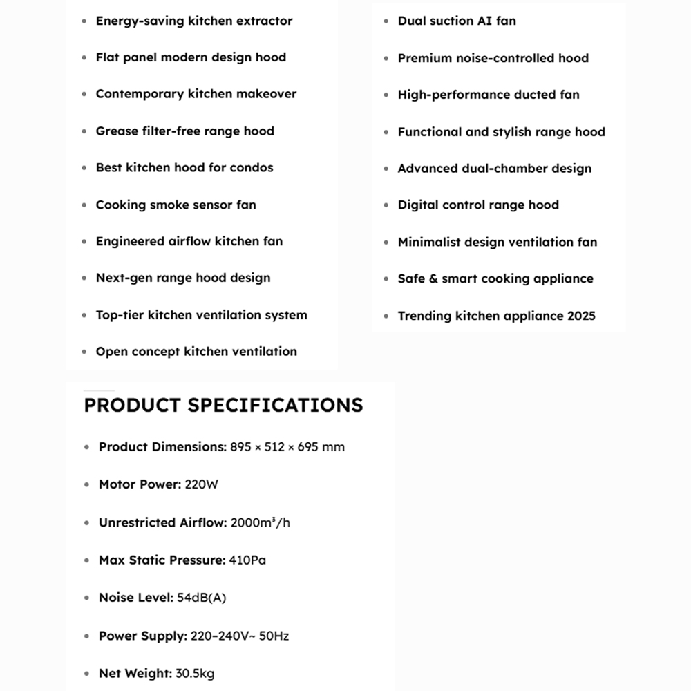 ROBAM 2000m3/h Dual-Cavity Range Hood Black SRB-A862 | Absorbing Smokes in All Directions | Low-Noise Operation Quiet