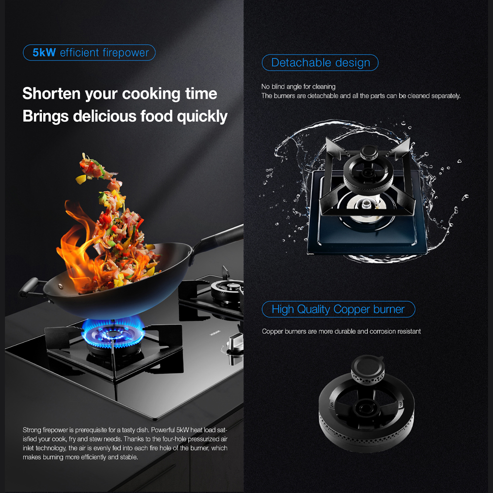 ROBAM 2 Burners Gathering Series Built-In High Flame Gas Hob SRB-B272 | Enamel Water Spray | Flame Failure Protective Device