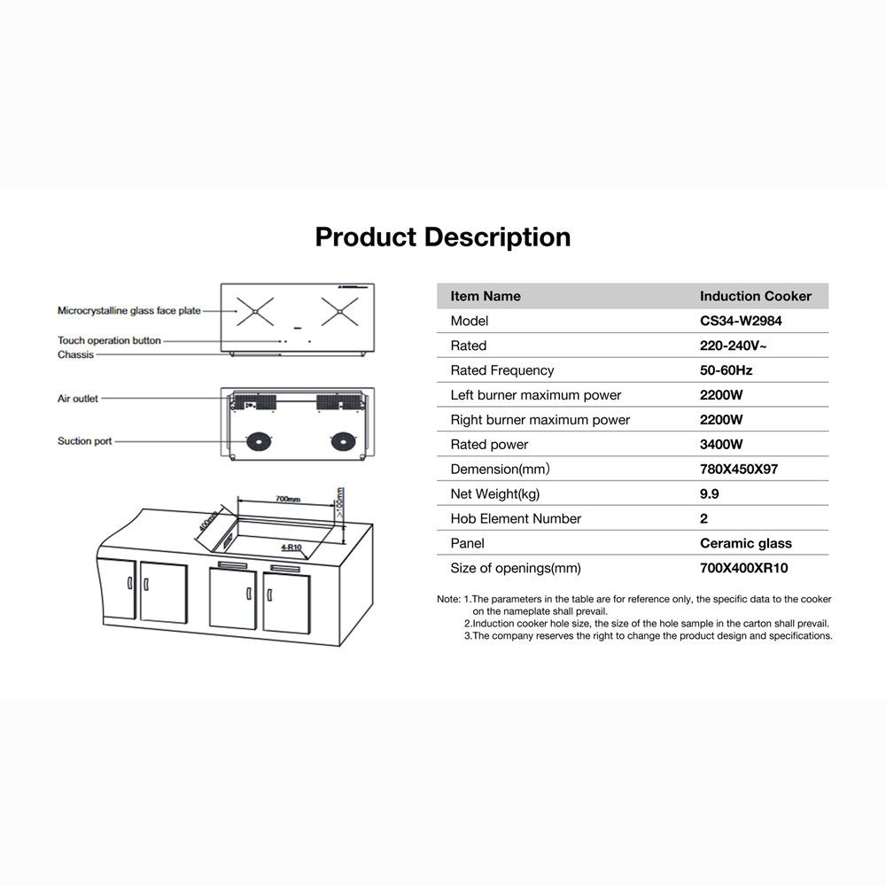 ROBAM 2 Burners Built-in Induction Hob Black SRB-W2984 | High end chip | Consheat Technology