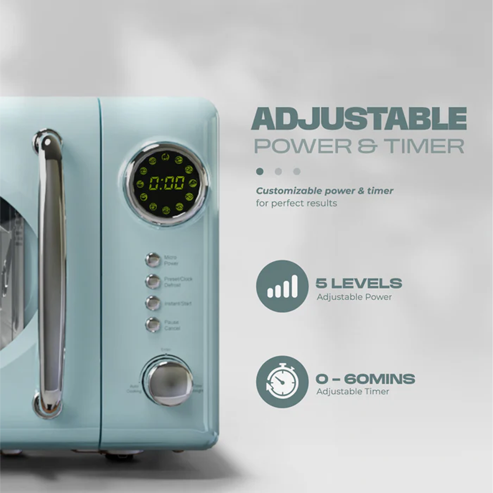 Russell Taylors 20L Retro Microwave Oven M2 | 12 Preset Programs | Quick Defrosting | Adjustable Power & Timer